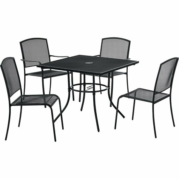 Global Industrial Mesh Table and Chair Set, 36in Square, 4 Armchairs, Black 695974